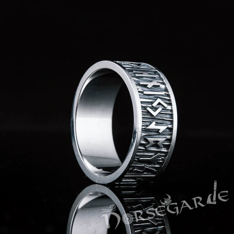 Handcrafted Elder Futhark Runic Band - Sterling Silver with Gold Plating