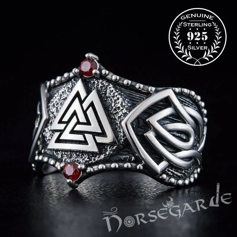 Handcrafted Gemmed Valknut Celtic Ring - Sterling Silver