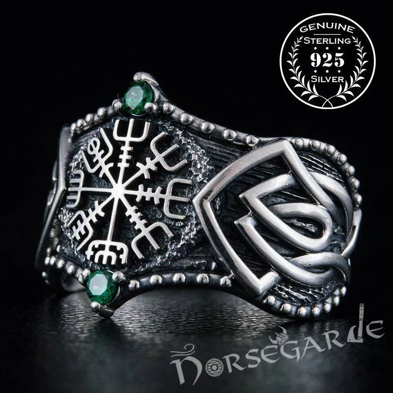 Handcrafted Gemmed Vegvisir Celtic Ring - Sterling Silver