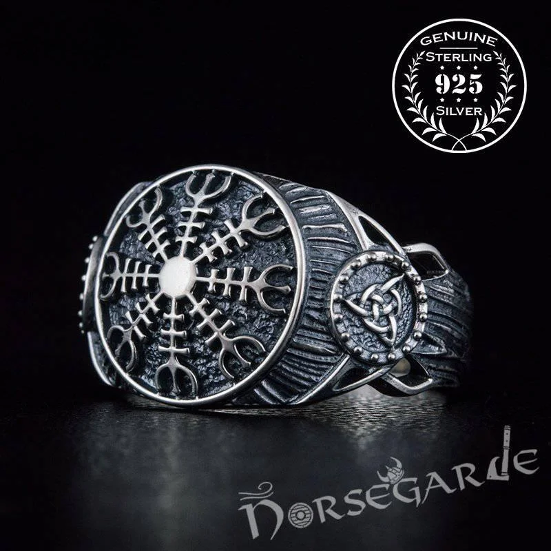 Handcrafted Helm of Awe Druid Signet Ring - Sterling Silver