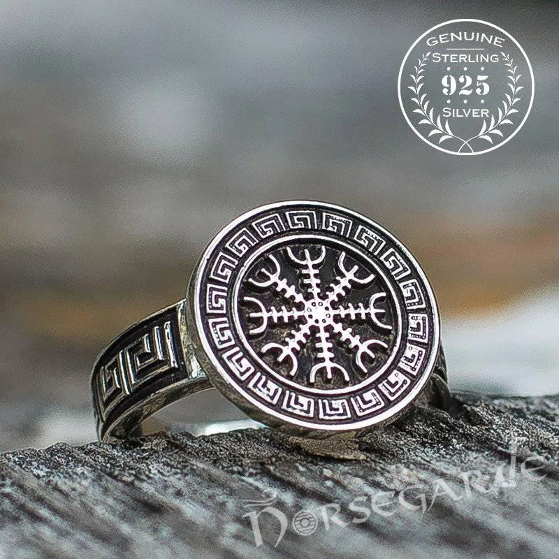 Handcrafted Helm of Awe Shield Signet Ring - Sterling Silver