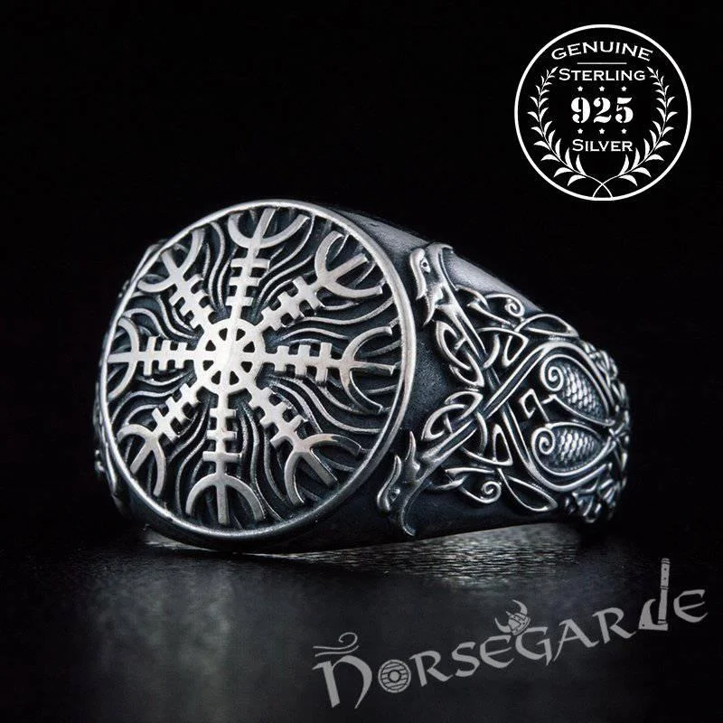 Handcrafted Helm of Awe Viking Ornament Ring - Sterling Silver