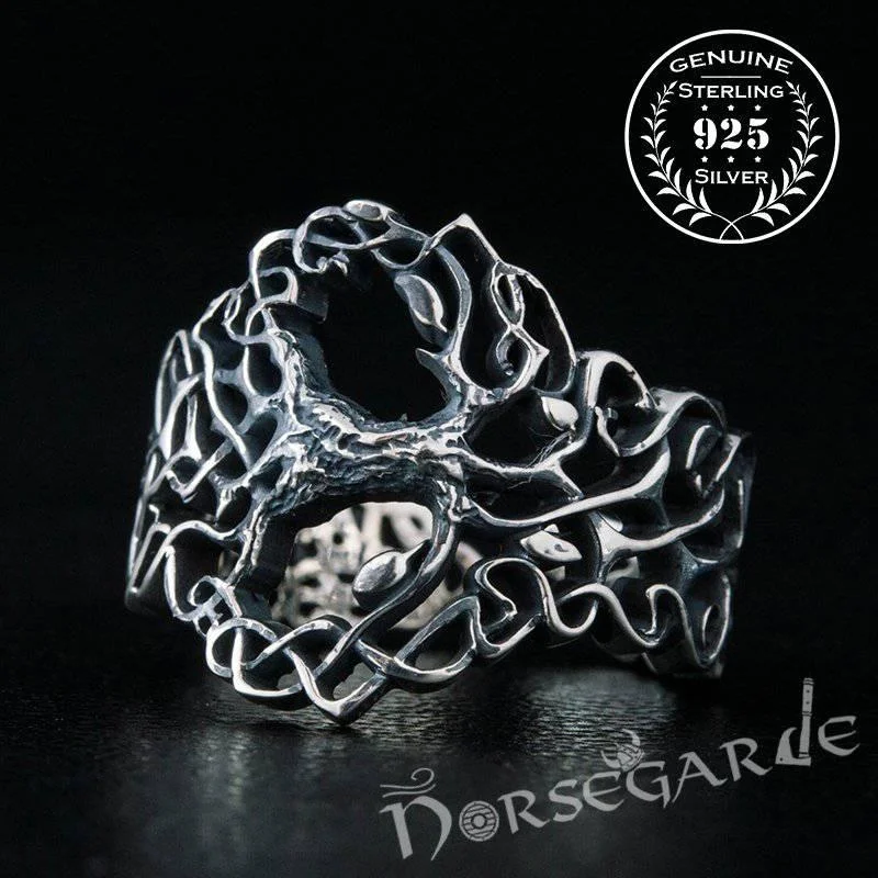 Handcrafted Intertwined Yggdrasil Ring - Sterling Silver