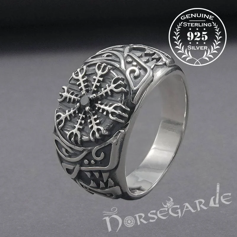 Handcrafted Lupine Helm of Awe Ring with Gem - Sterling Silver