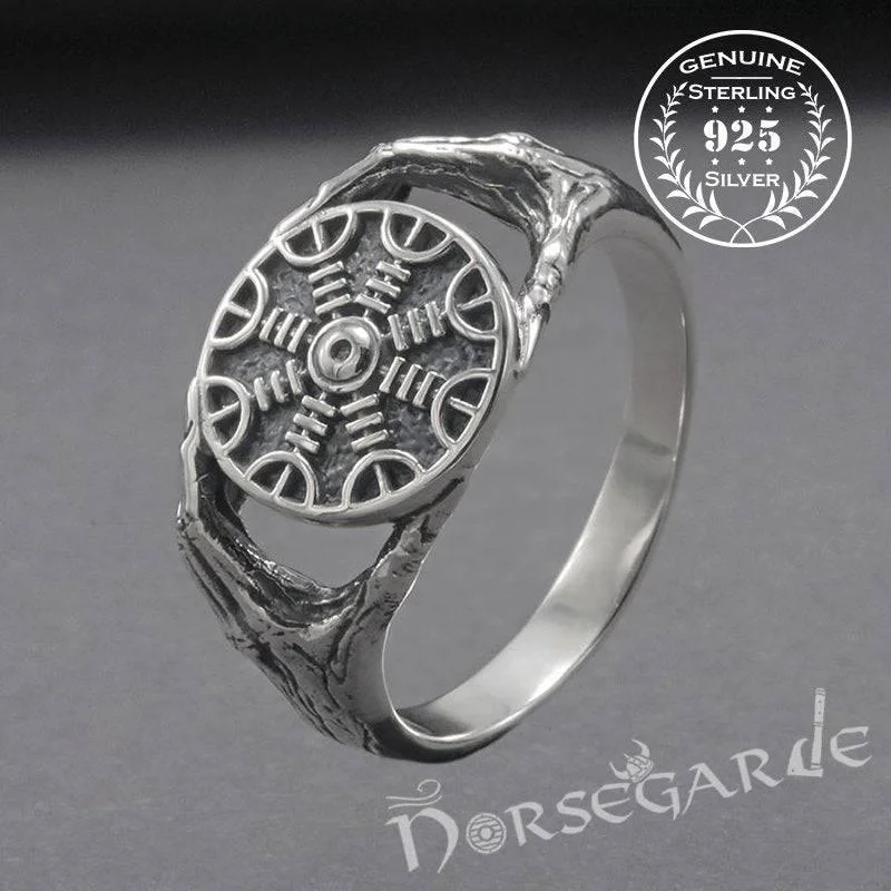 Handcrafted Odin's Grasp Helm of Awe Ring - Sterling Silver