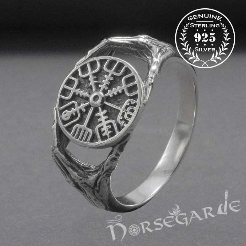 Handcrafted Odin's Grasp Vegvisir Ring - Sterling Silver