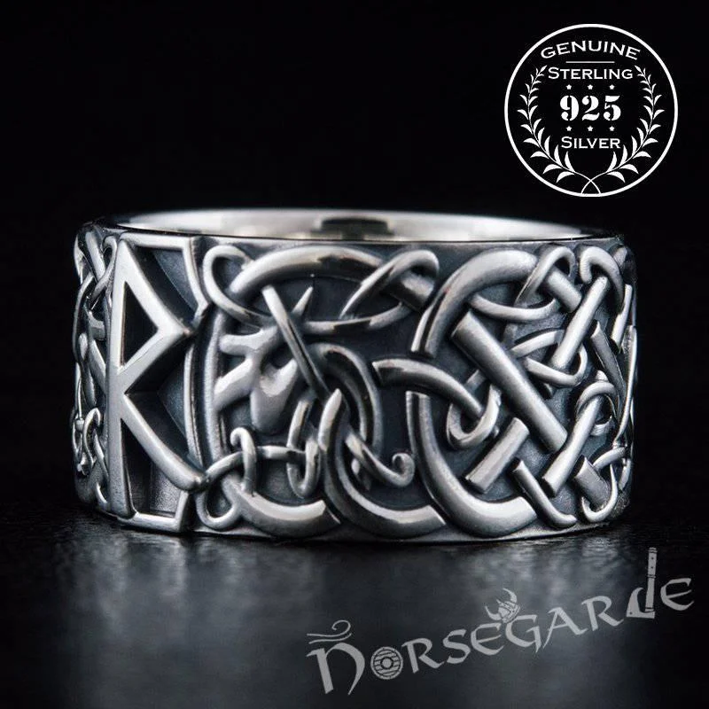 Handcrafted Raido Rune Urnes Ornament Band - Sterling Silver