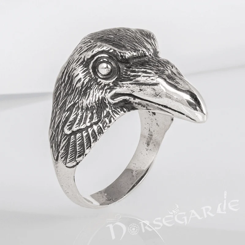 Handcrafted Raven Head Ring - Sterling Silver