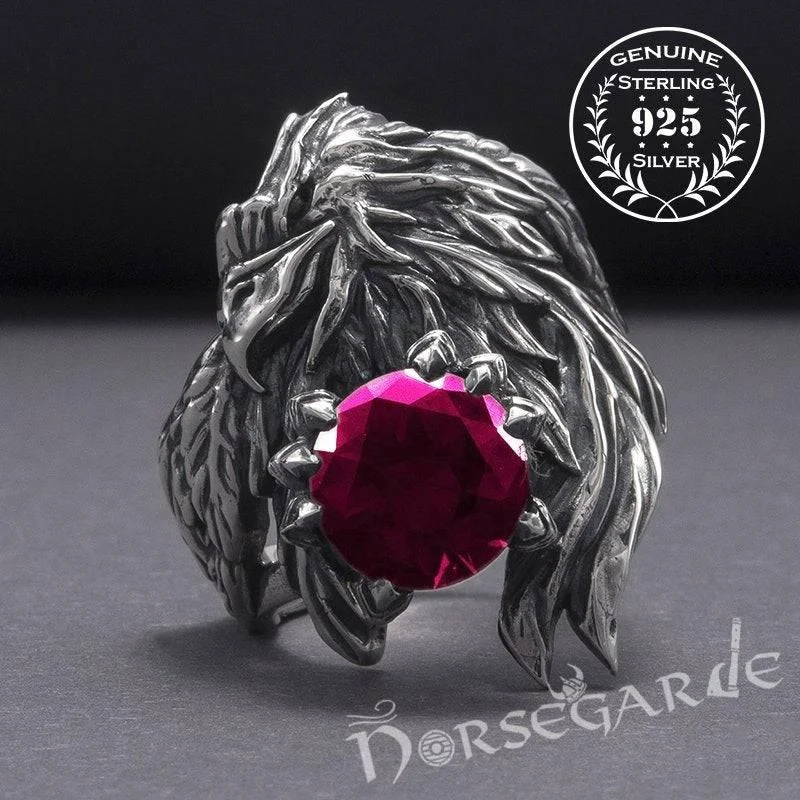 Handcrafted Raven's Grasp Gemmed Ring - Sterling Silver