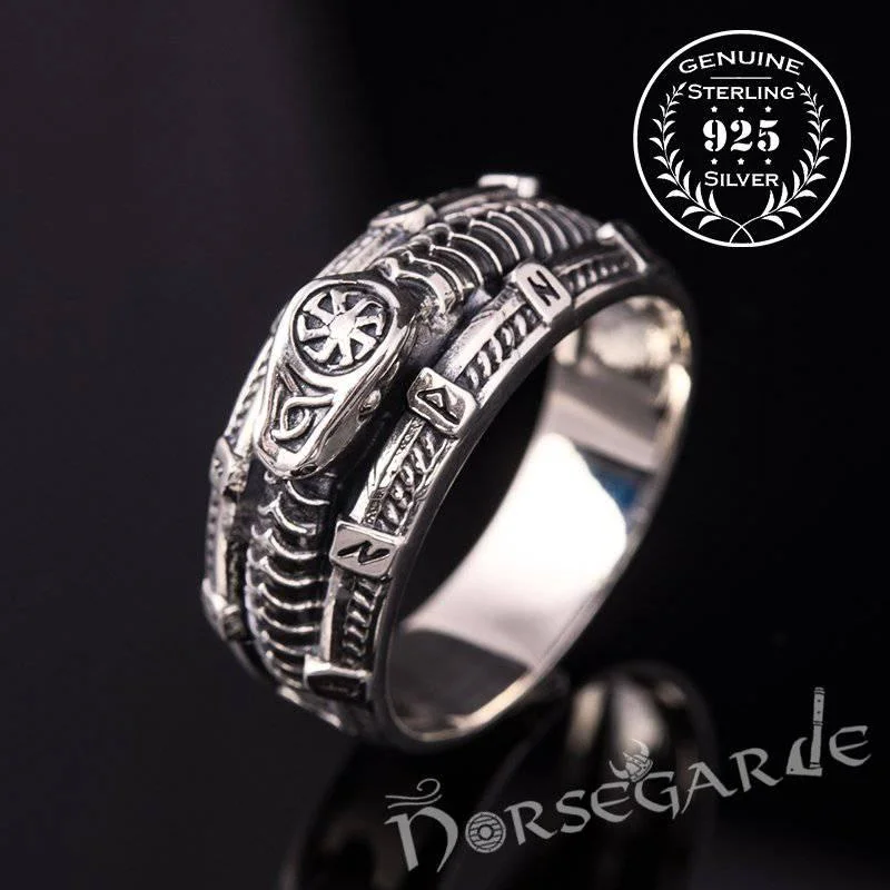 Handcrafted Runic Serpent Ouroboros Band - Sterling Silver