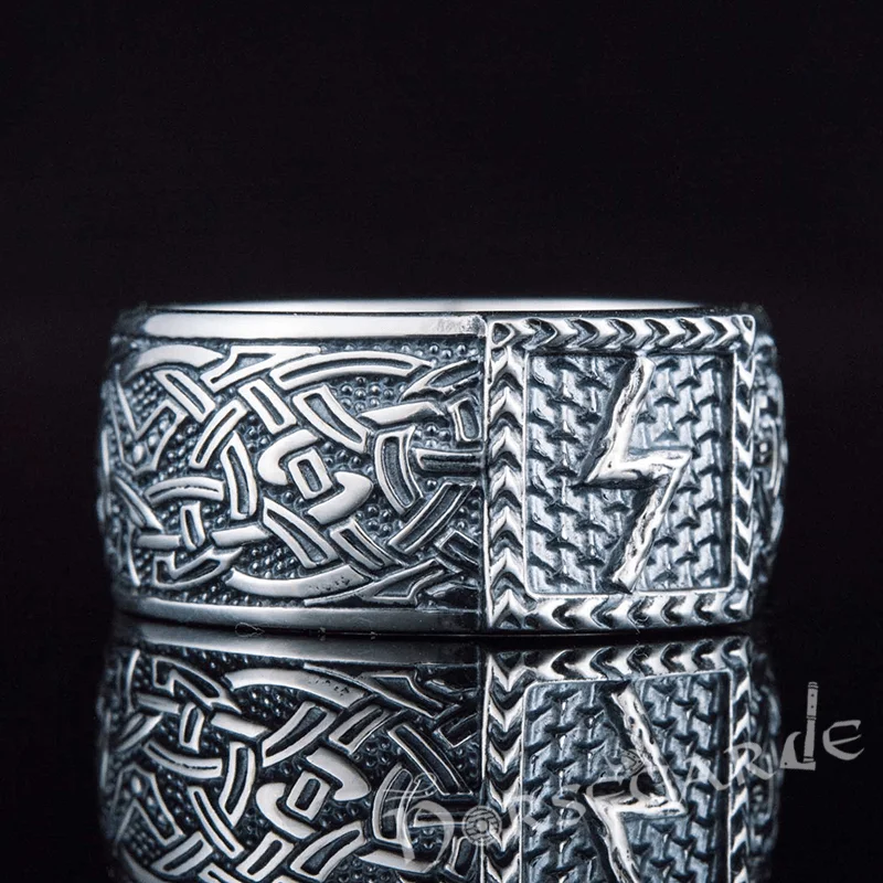 Handcrafted Sowilo Rune Borre Ornament Band - Sterling Silver