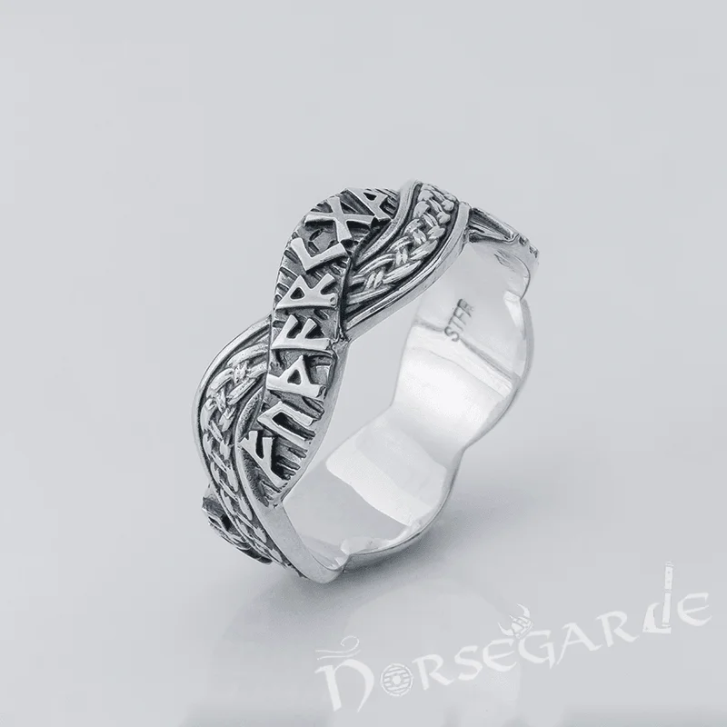 Handcrafted Twined Braid & Runes Band - Sterling Silver