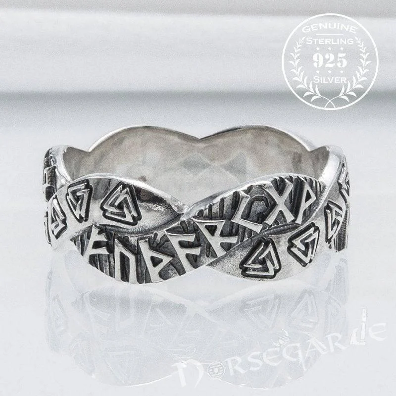 Handcrafted Twined Mystic Runes Band - Sterling Silver