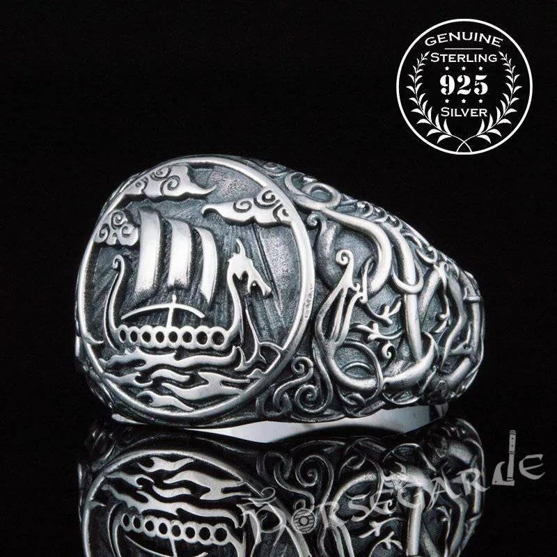 Handcrafted Urnes Style Drakkar Ring - Sterling Silver