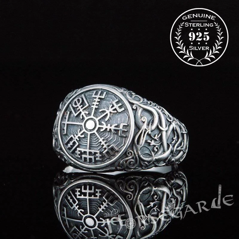 Handcrafted Urnes Style Vegvisir Ring - Sterling Silver