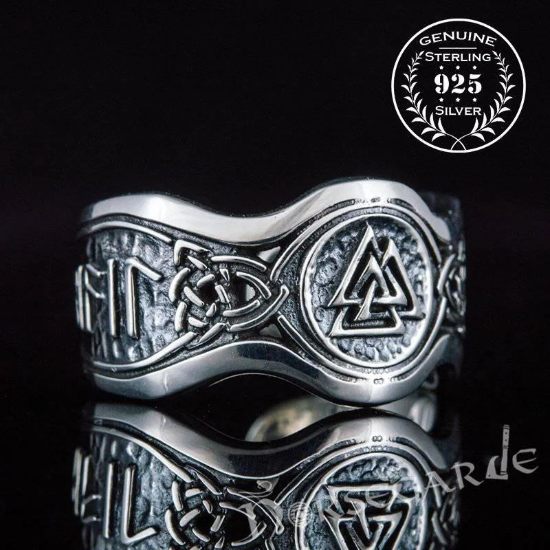 Handcrafted Valknut Ornamental Runic Band - Sterling Silver