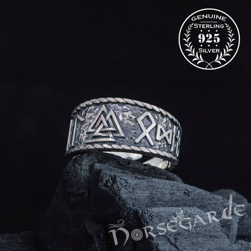 Handcrafted Valknut Runic Band - Sterling Silver