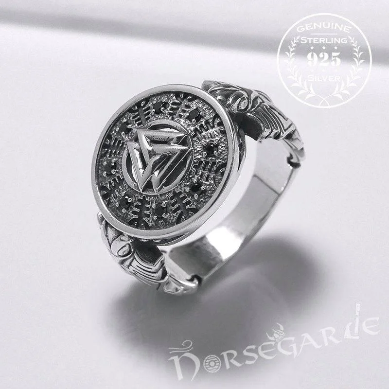 Handcrafted Valknut Shield Gemmed Ring - Sterling Silver