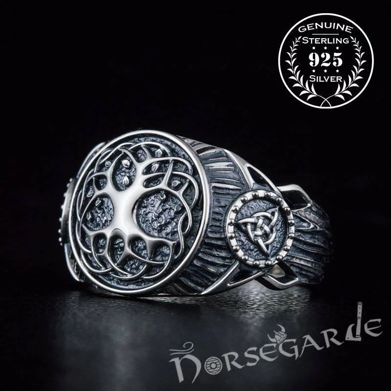 Handcrafted Yggdrasil Druid Signet Ring - Sterling Silver