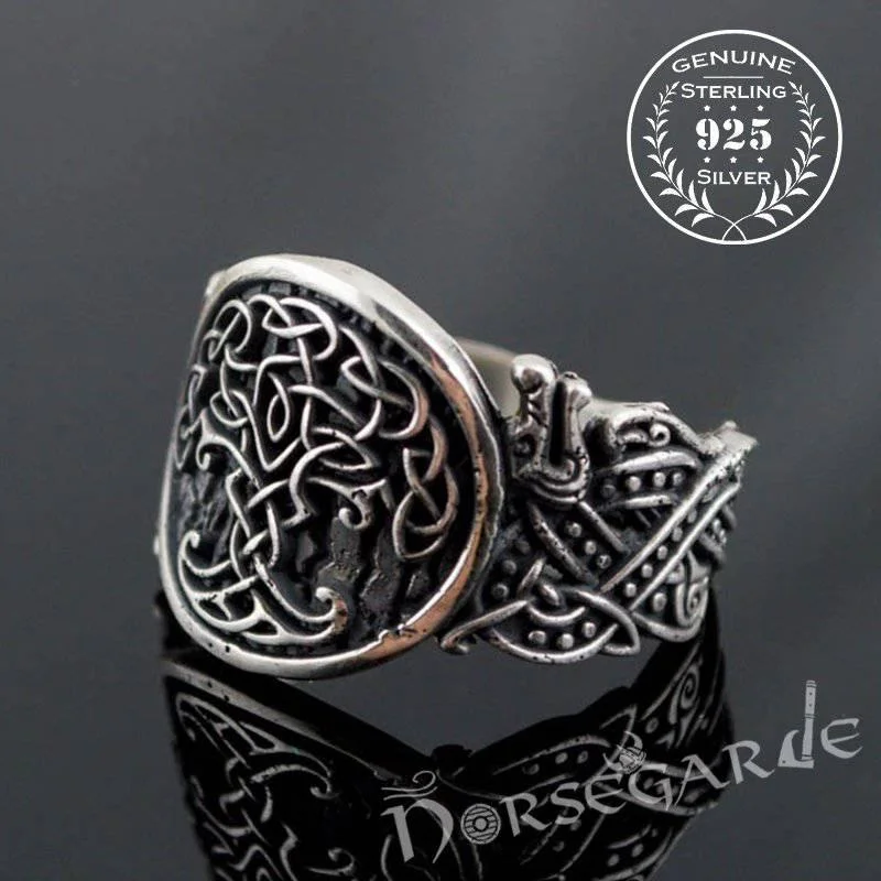 Handcrafted Yggdrasil Jellinge Style Ring - Sterling Silver