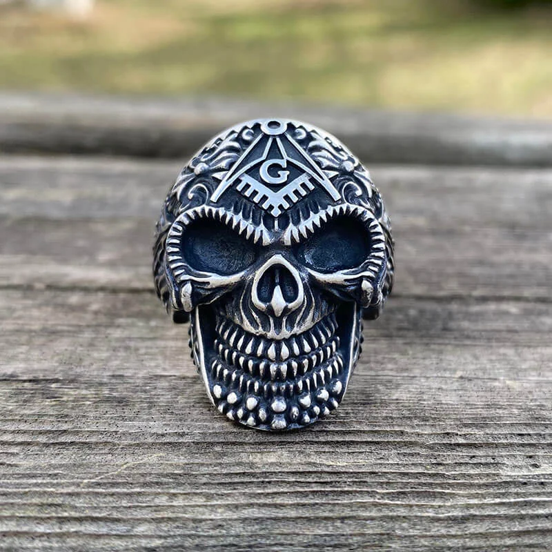 Heavy Metal Sterling Silver Masonic Skull Ring