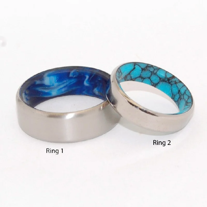 Lake & Swirling Sea | Turquoise Stone And Blue Vintage Resin - Unique Wedding Ring