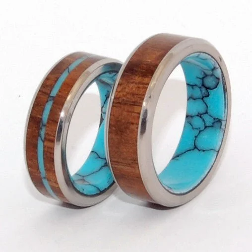 Let There Be | Turquoise Stone, Hawaiian Koa Wood & Titanium - Unique Wedding Ring Set