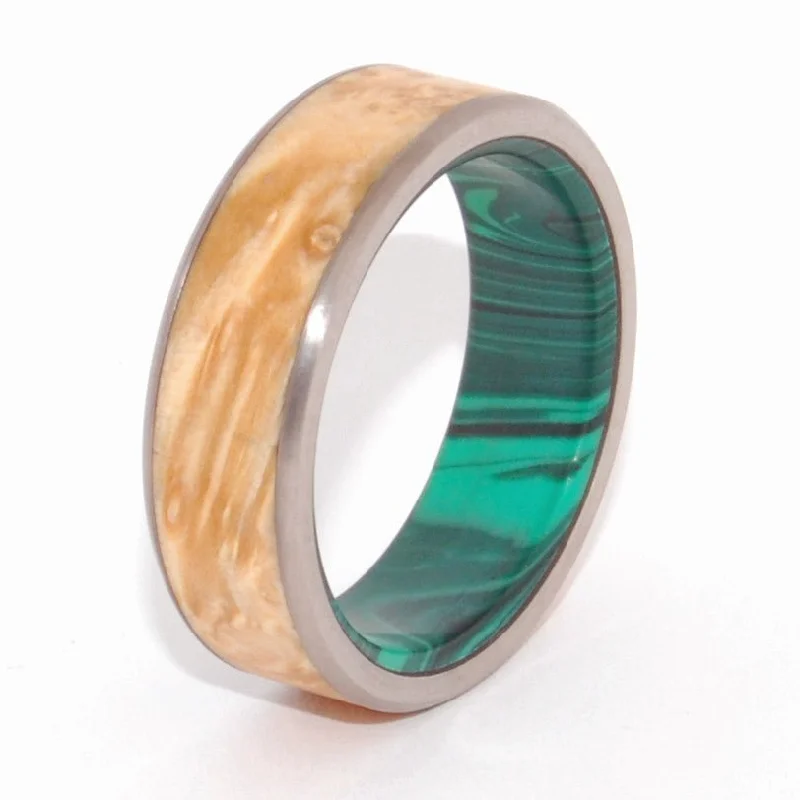 Malachite Conifer | Men's Maple Wood, Malachite & Titanium Wedding Ring