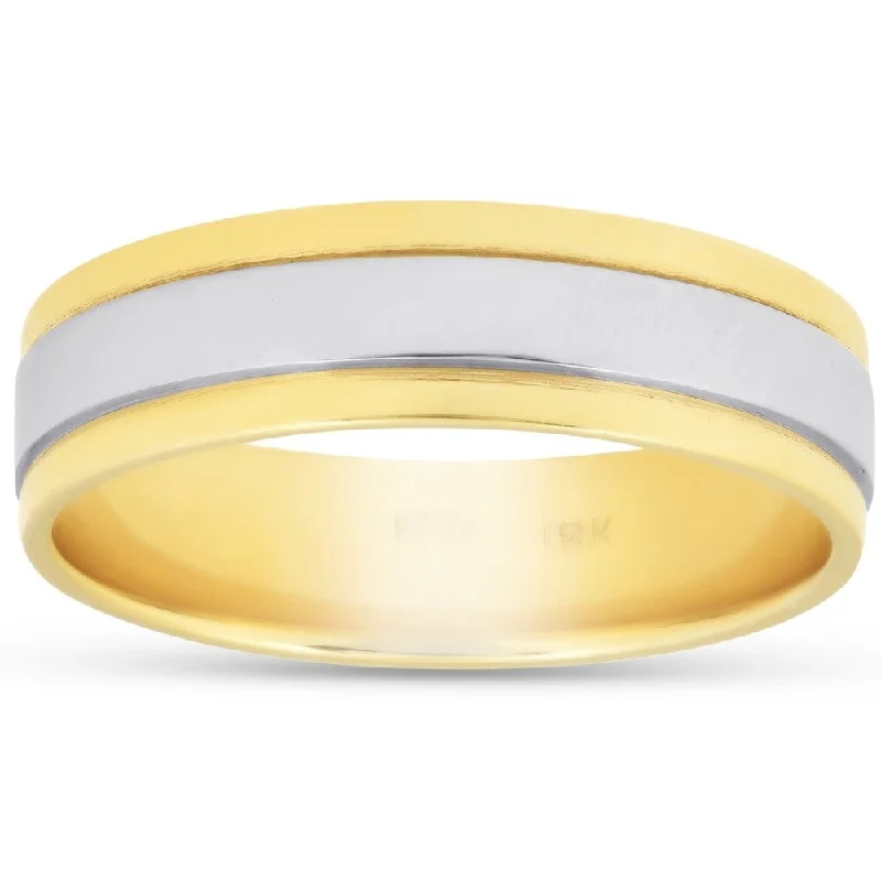 Mens 14K Gold Two Tone High Polished Wedding Band New