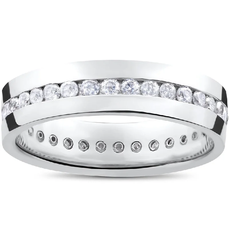 Men's 14k White Gold 1 1/4ct Diamond Channel Set Eternity Wedding Band