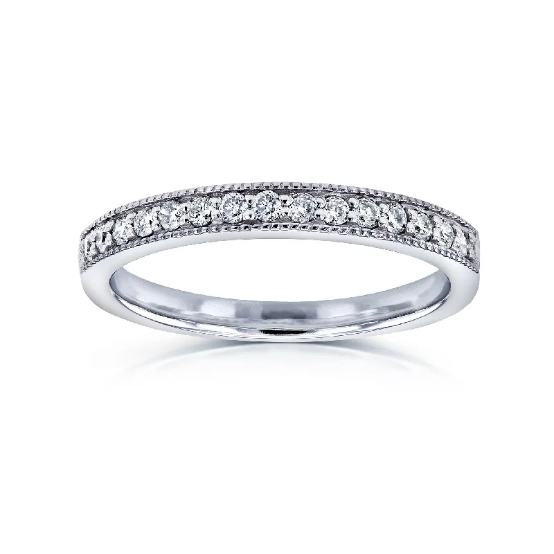 Milgrain Pave Diamond Womens Band 1/6ct.tw 14k White Gold