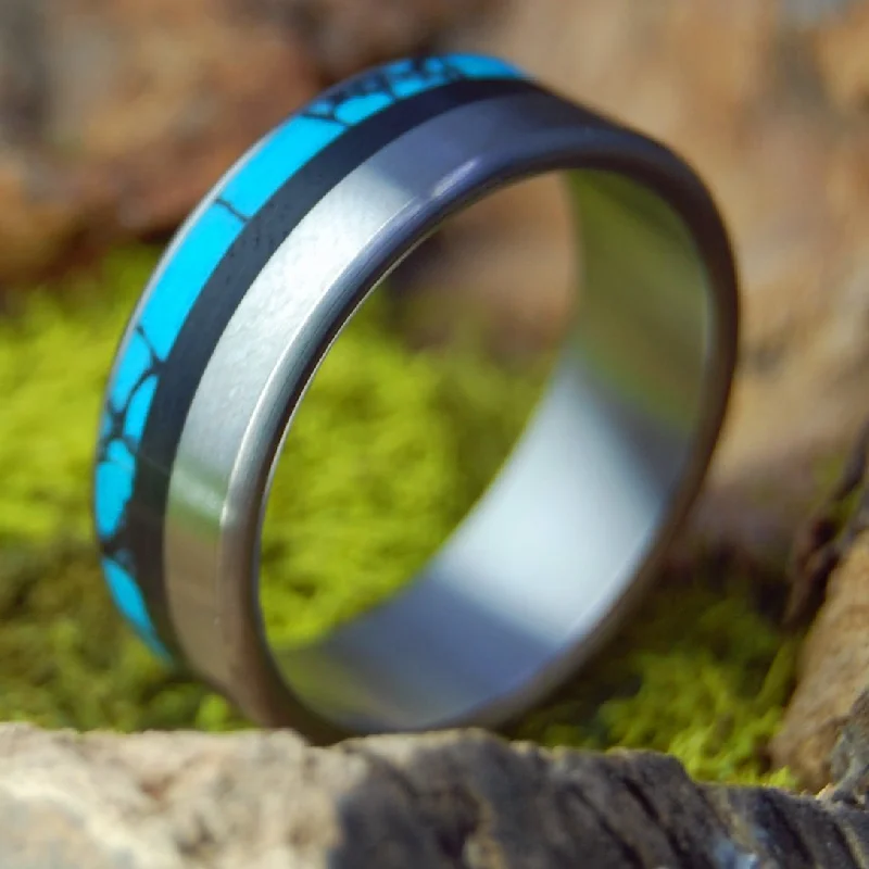 Moon Over Bison | Men's Turquoise & Bison Horn Titanium Wedding Ring