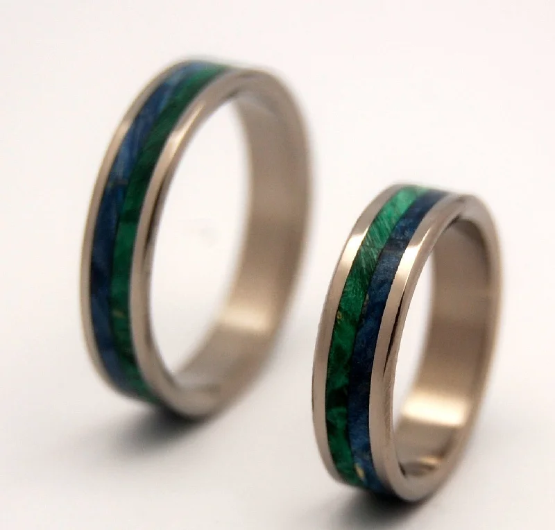 On Sea On Land | Box Elder Wood & Titanium - Unique Wedding Ring Set