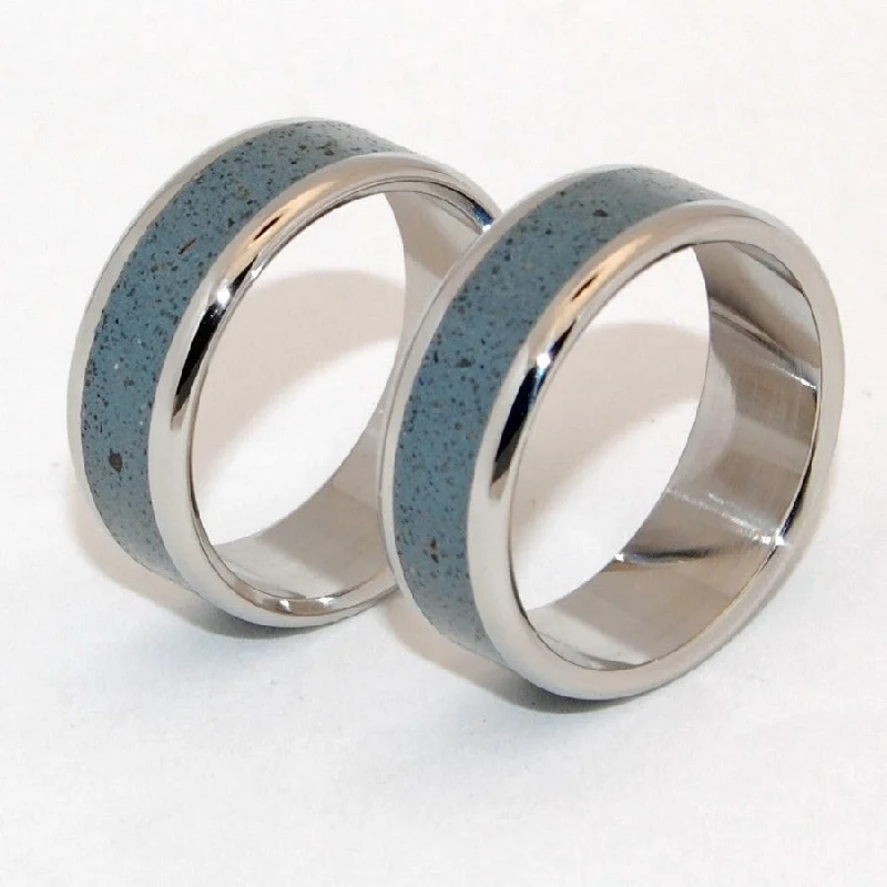 Opalus | Beach Sand & Titanium - Handcrafted Wedding Ring - Blue Ring Set