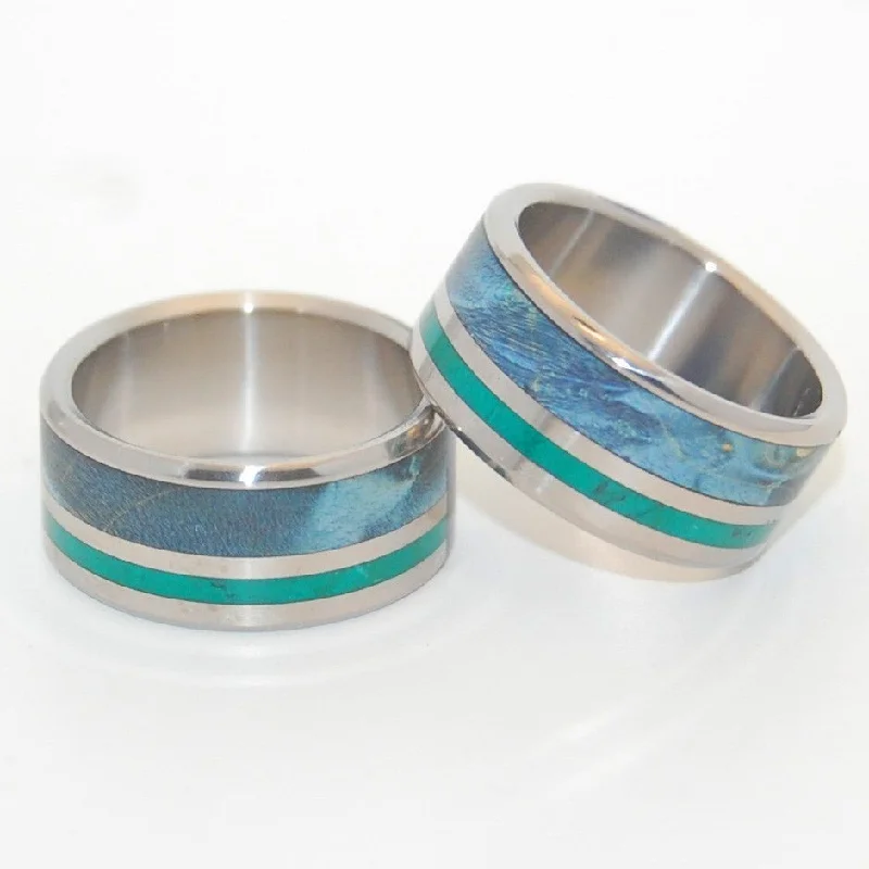 Peaceful Waters | Jade & Blue Box Elder Wood Titanium Wedding Ring - Wooden Wedding Ring