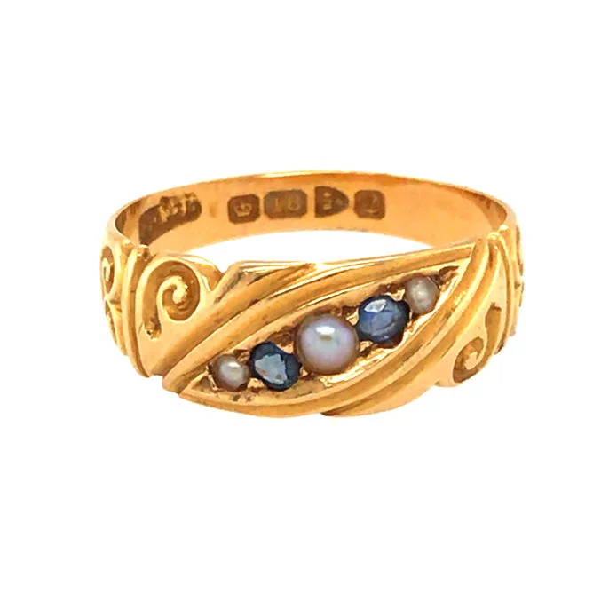 Pearl & Sapphire Gold Band