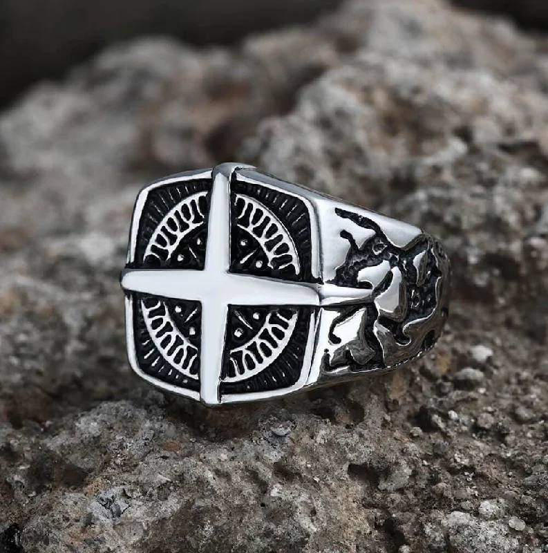 Pirate Compass Cross Stainless Steel Ring