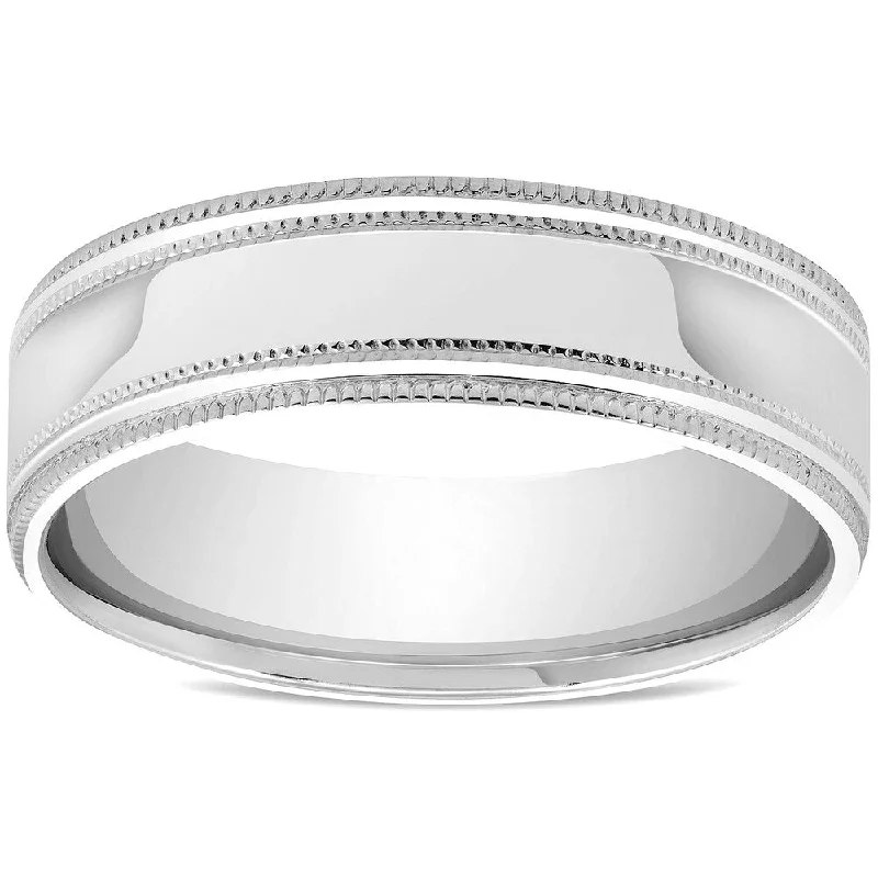 Pompeii3 10k White Gold Mens High Polished 6MM Wide Ring Comfort Fit Wedding Band