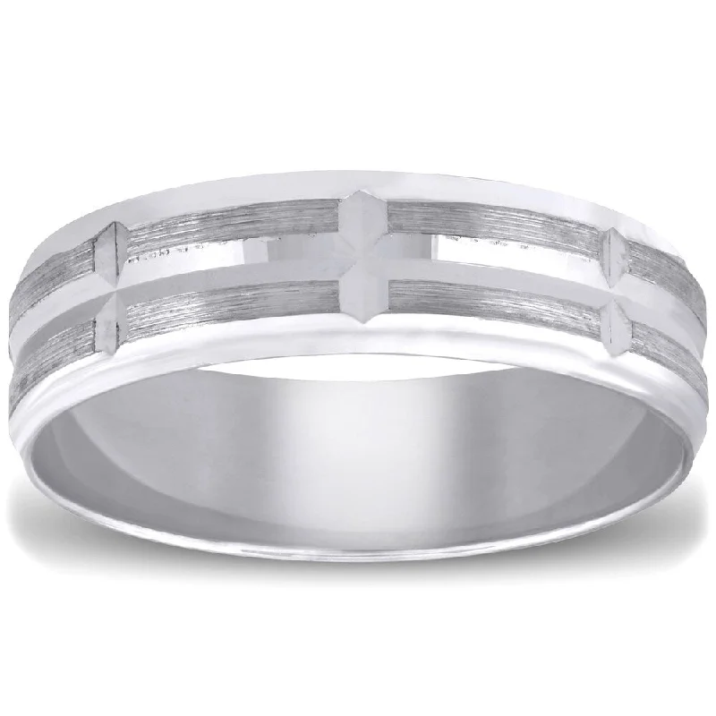 Pompeii3 10k White Gold Mens Wedding Band 6mm Brushed Ring