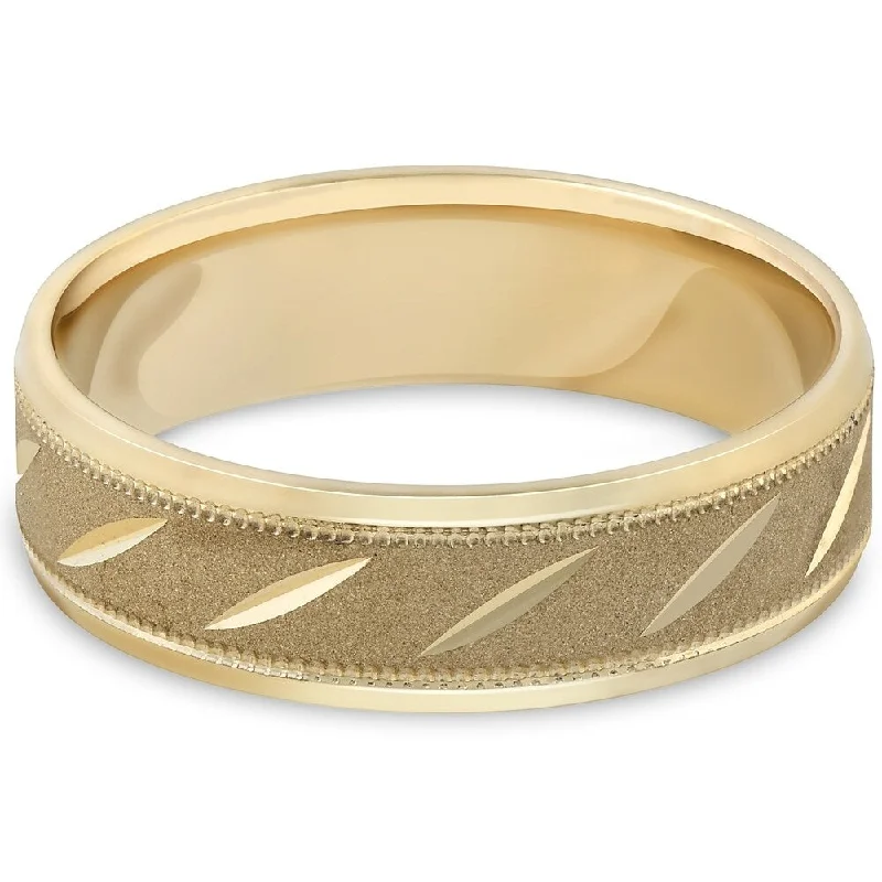 Pompeii3 10k Yellow Gold Mens Brushed Carved 6mm wide ring comfort fit wedding band