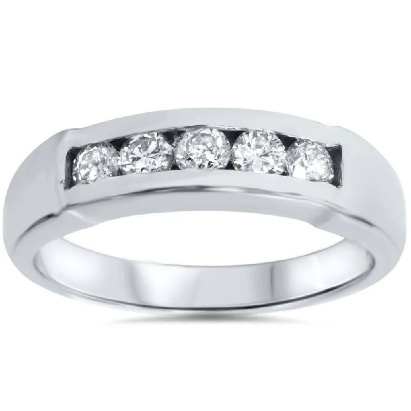 Pompeii3 14k White Gold 1/2 Ct TDW Diamond Mens Ring Polished Wedding Band