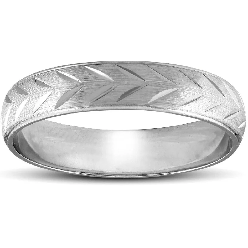 Pompeii3 14k White Gold Chevron Brushed Mens Wedding Band