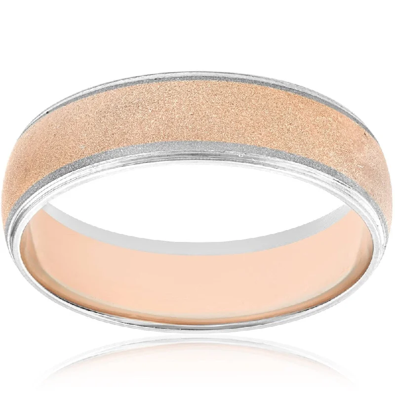 Pompeii3 14k White & Rose Gold Two Tone Mens Brushed 6mm Wedding Band