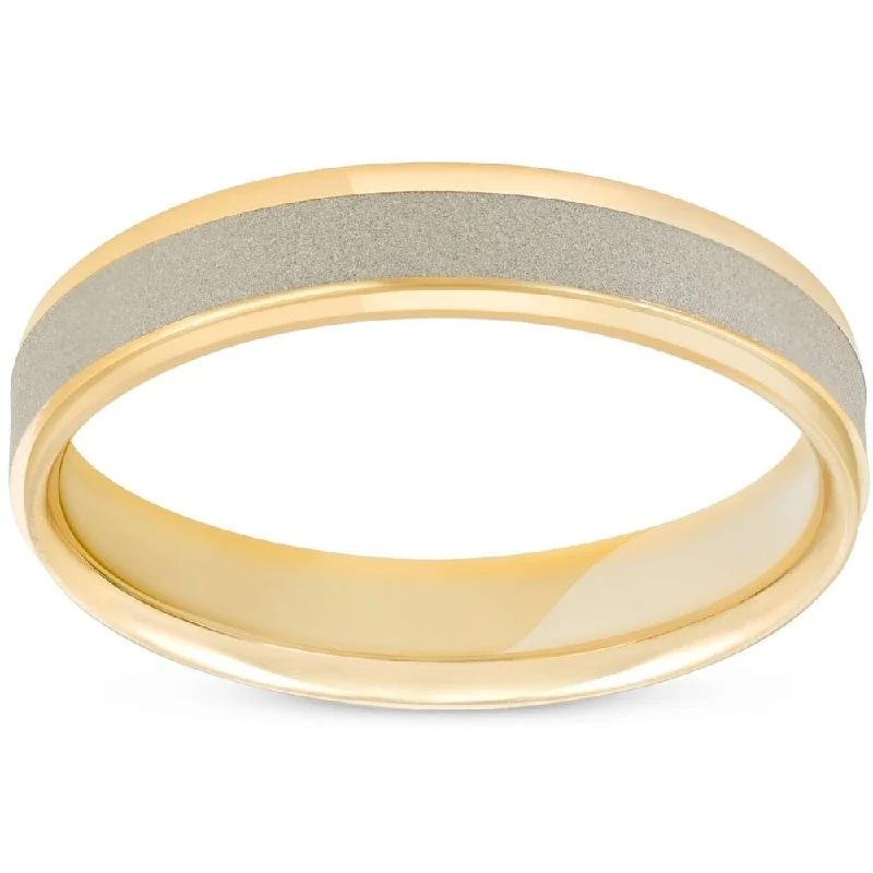 Pompeii3 14k White & Yellow Gold Two Tone Brushed Mens Wedding Band