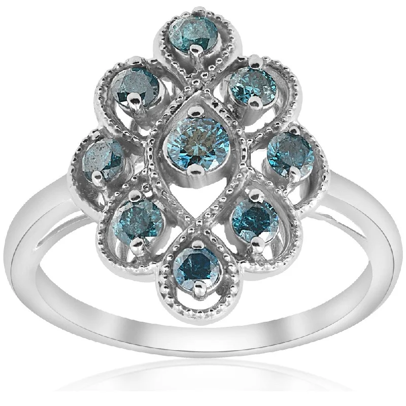 Pompeii3 5/8ct TDW Blue Diamond Vintage Womens Right Hand Anniversary Ring