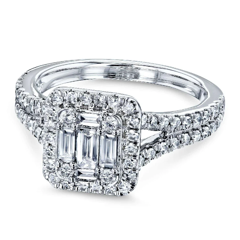 Rectangular Cluster Baguette Diamond Halo Split Shank Ring