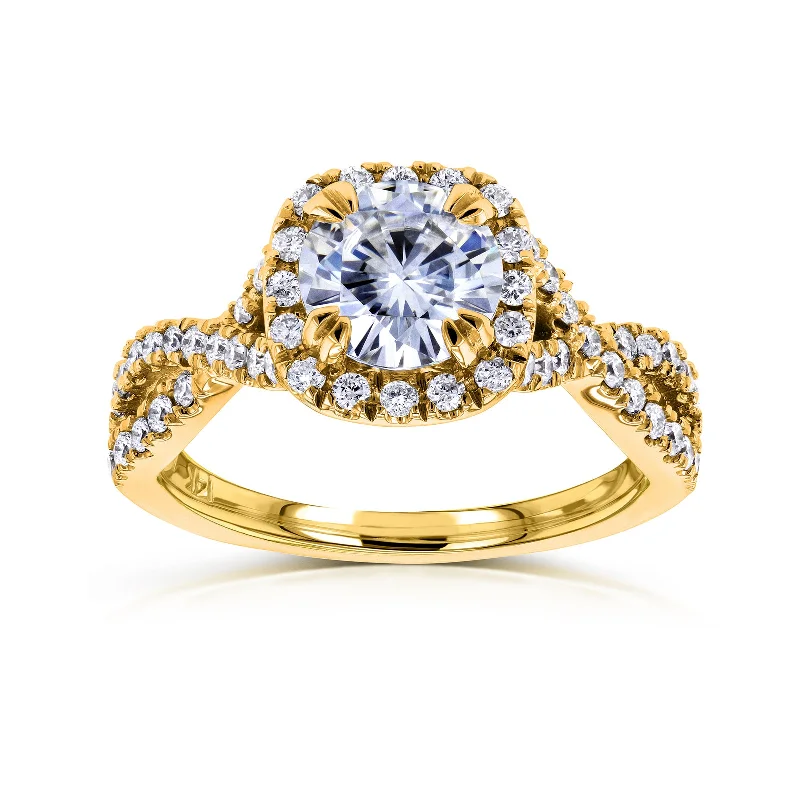 Round-cut Moissanite Engagement Ring with Diamond 1 1/2 CTW 14k Yellow Gold