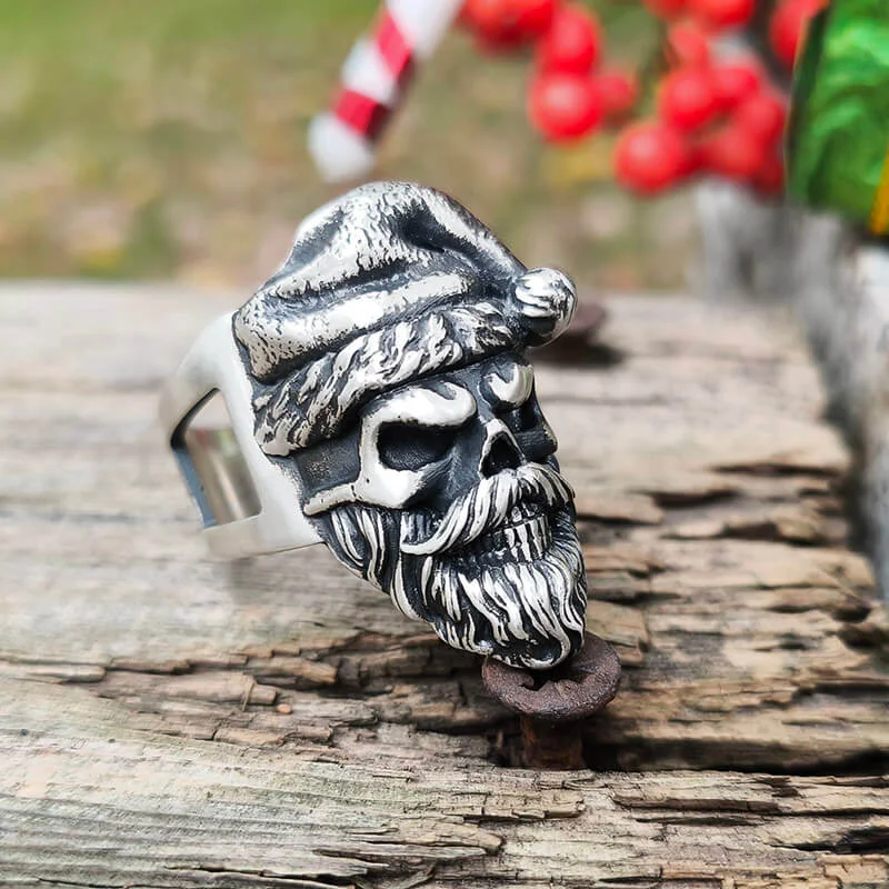 Santa Claus Skull Sterling Silver Ring