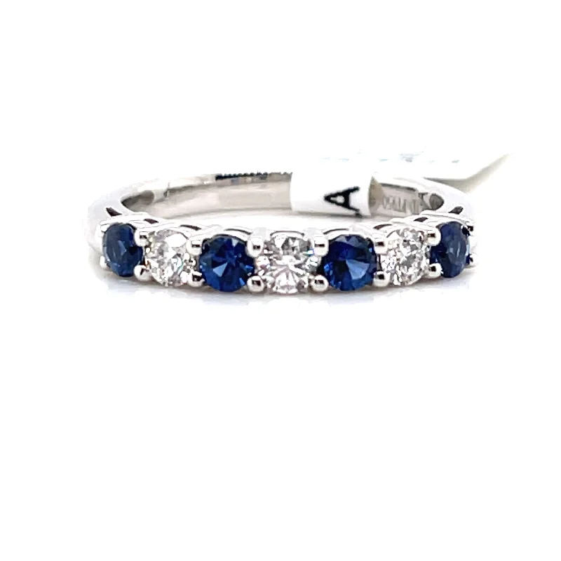 Sapphires and Diamonds Half Anniversary Fashion Ring in 950 White Platinum (.80ctw)