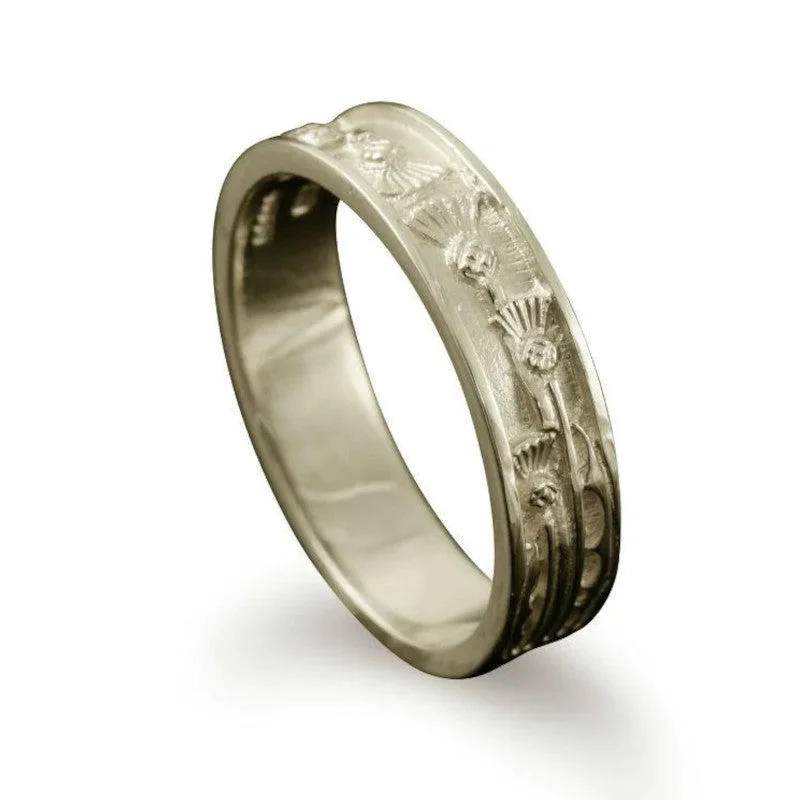 Scottish Thistle Thin Band Ring in Silver or Gold - R134-s